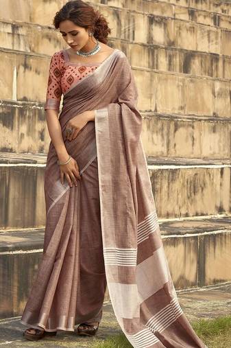 mauve zari saree with blouse piece