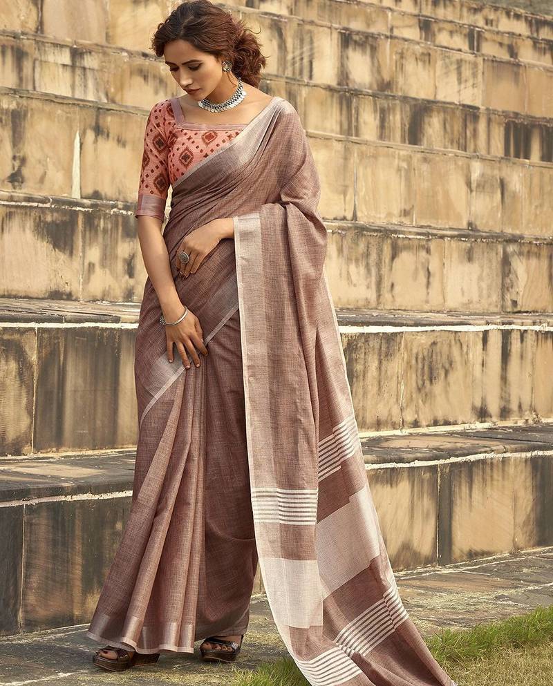 mauve zari saree with blouse piece