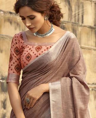 mauve zari saree with blouse piece 4