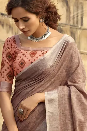 mauve zari saree with blouse piece