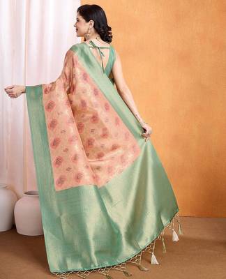 peach woven design zari banarasi saree 4