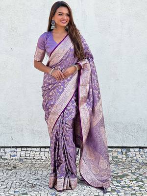 purple woven design zari banarasi saree 1