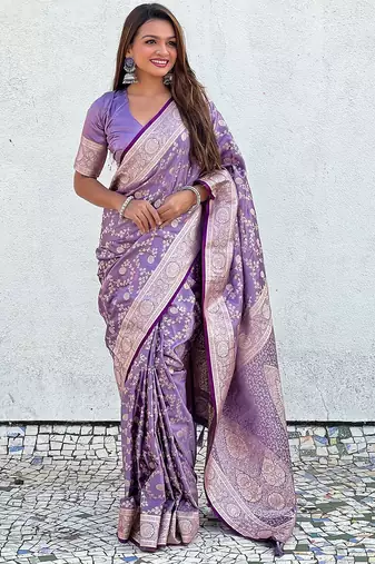 purple woven design zari banarasi saree