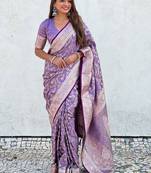 purple woven design zari banarasi saree