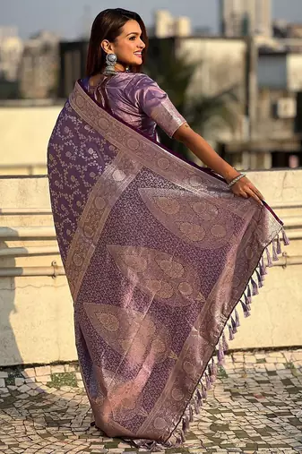 purple woven design zari banarasi saree