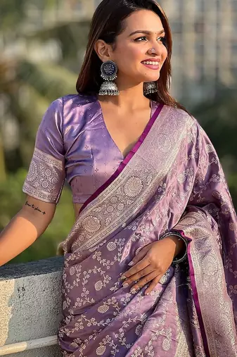 purple woven design zari banarasi saree