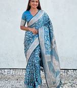 blue woven design zari banarasi saree