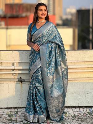 blue woven design zari banarasi saree 2