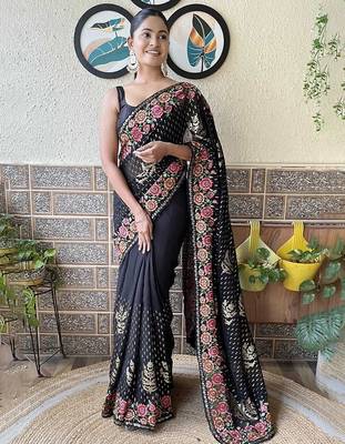 black embroidered saree with blouse piece 1