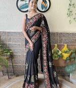 black embroidered saree with blouse piece
