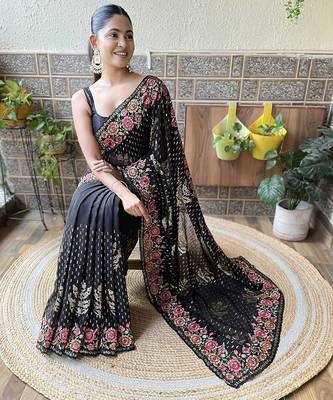 black embroidered saree with blouse piece 2