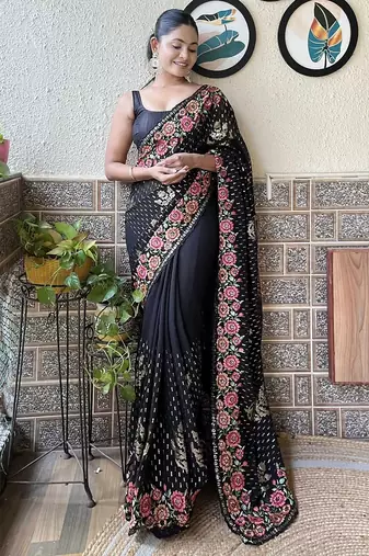 black embroidered saree with blouse piece