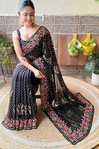 black embroidered saree with blouse piece