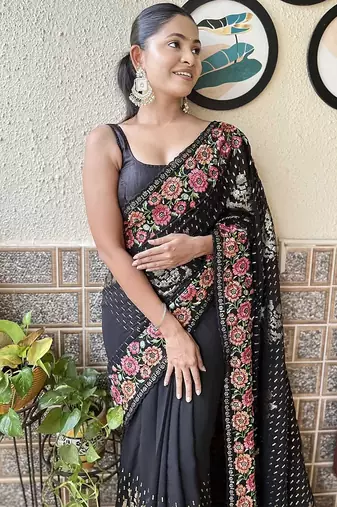 black embroidered saree with blouse piece