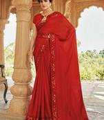 red red floral embellished embroidered satin saree