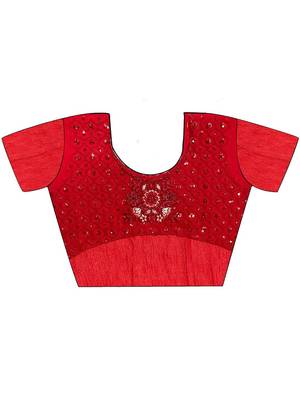 red red floral embellished embroidered satin saree 3