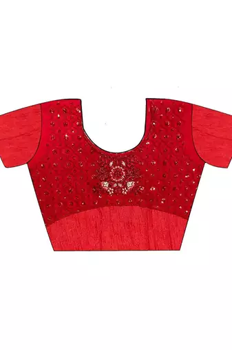red red floral embellished embroidered satin saree