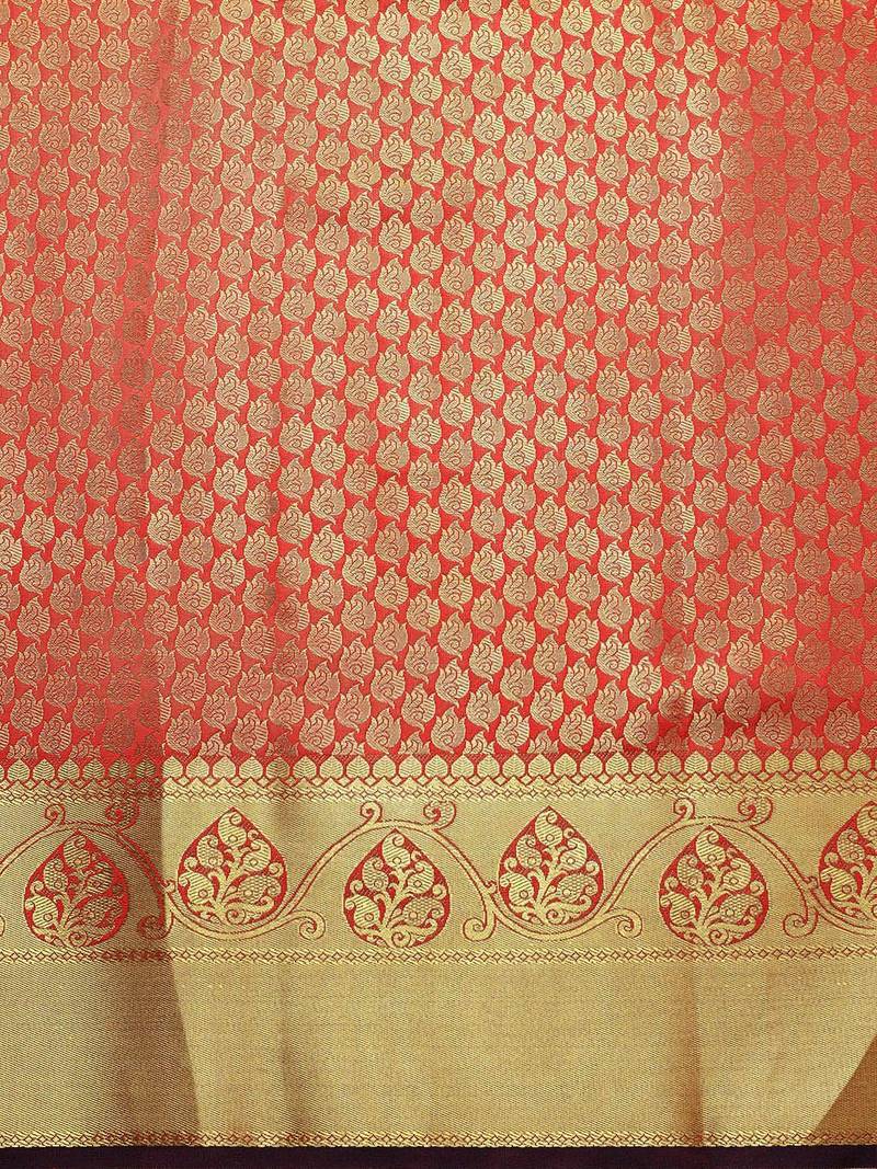 red red & purple ethnic motifs zari silk blend saree