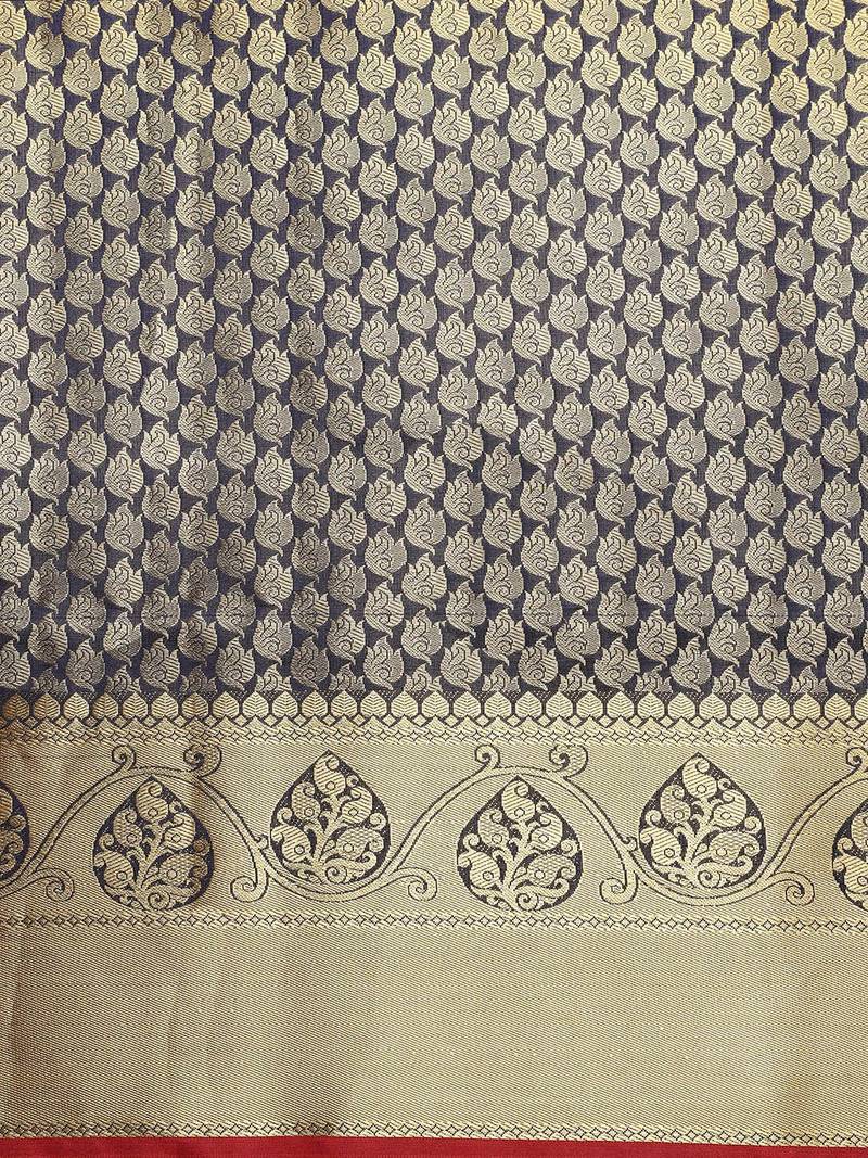 navy_blue navy blue & golden ethnic motifs zari silk blend kanjeevaram saree