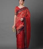 red red satin banarasi woven design saree