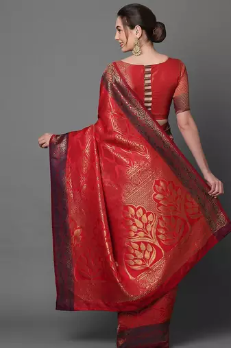 red red satin banarasi woven design saree