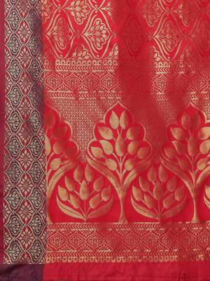 red red satin banarasi woven design saree 5