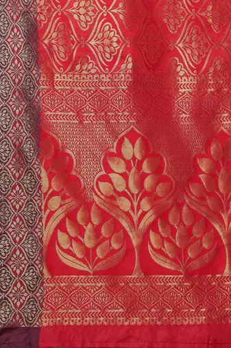 red red satin banarasi woven design saree