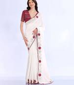 white embellished embroidered silk blend heavy work bandhani saree