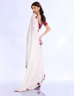 white embellished embroidered silk blend heavy work bandhani saree 4