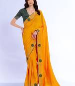 yellow ethnic motifs embroidered silk blend bandhani saree