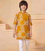 boys block printed cotton kurta pajama set