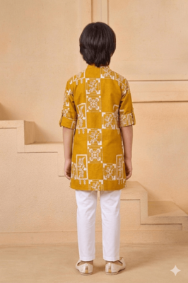boys block printed cotton kurta pajama set 2
