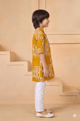 boys block printed cotton kurta pajama set 3