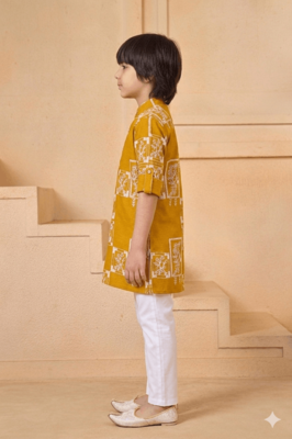 boys block printed cotton kurta pajama set 4