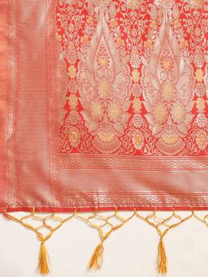 yellow yellow & red ethnic motifs silk blend banarasi saree 5