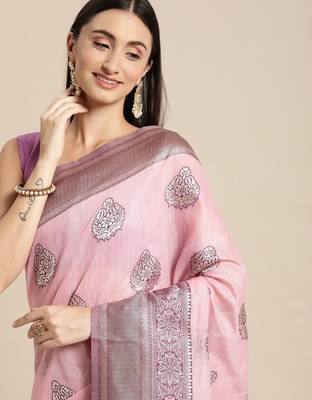 rose rose ethnic motifs silk blend banarasi saree 1