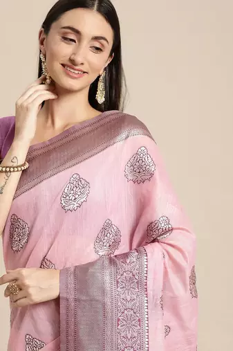 rose rose ethnic motifs silk blend banarasi saree