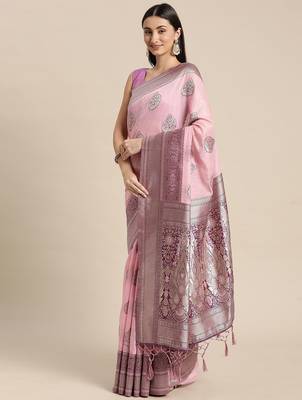 rose rose ethnic motifs silk blend banarasi saree 2