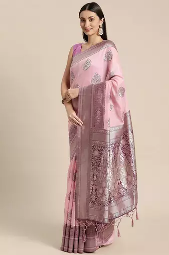 rose rose ethnic motifs silk blend banarasi saree