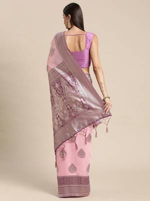 rose rose ethnic motifs silk blend banarasi saree 3