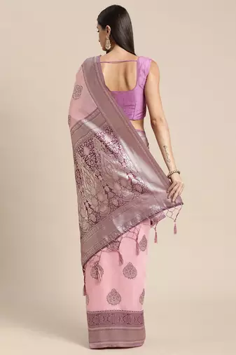 rose rose ethnic motifs silk blend banarasi saree