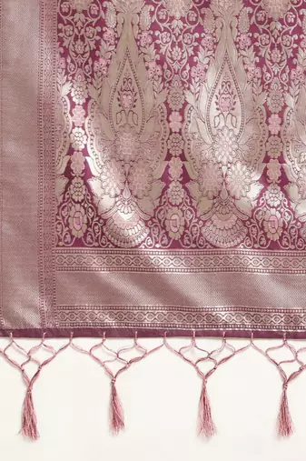 rose rose ethnic motifs silk blend banarasi saree