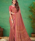 pink floral poly crepe bagru saree