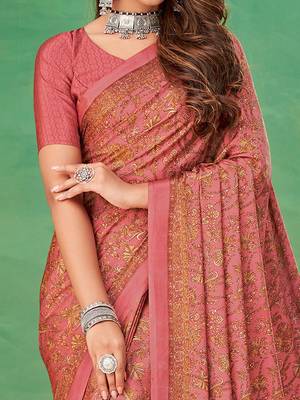 pink floral poly crepe bagru saree 3