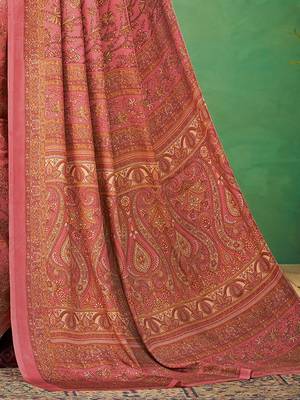 pink floral poly crepe bagru saree 4