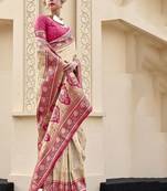 cream woven design zari banarasi saree