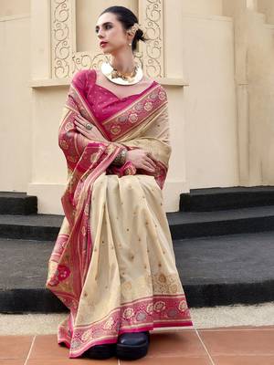 cream woven design zari banarasi saree 2