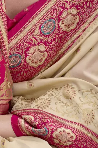 cream woven design zari banarasi saree