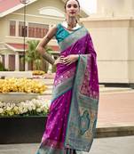 purple floral zari banarasi saree with blouse piece