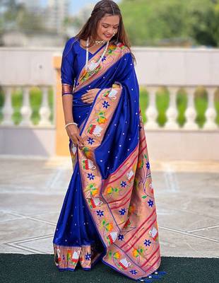 blue woven design zari paithani saree 2
